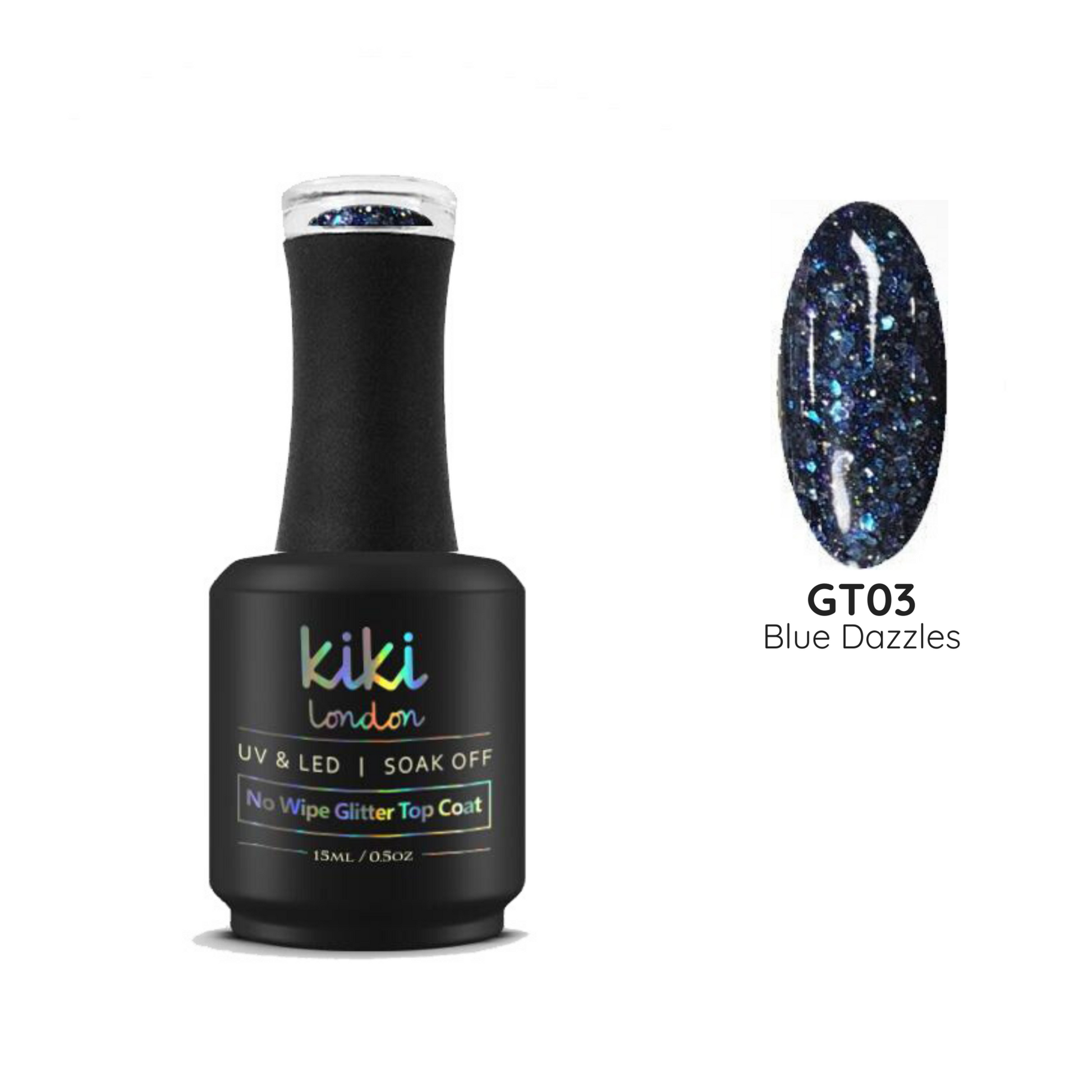 Blue Dazzles No Wipe Glitter Top Coat 15ml - Kiki London Benelux